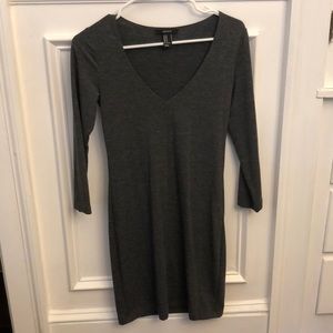 Gray bodycon V neck dress
